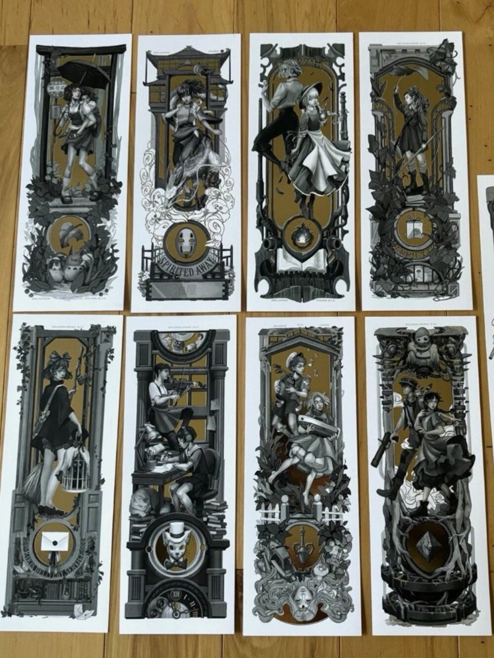 9 Studio Ghibli GOLD Leaf Foil Prints 4x11” Inkwell Illustration Totoro Miyazaki